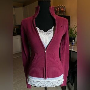 🍇 Vintage Hollister maroon full zip up collard sweater